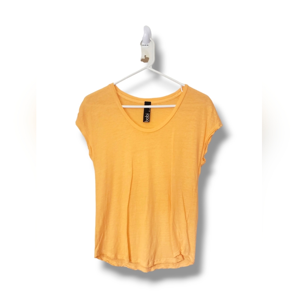 Bobbi Los Angeles Linen Blend Raw Edge Tee in Light Orange Sz XS